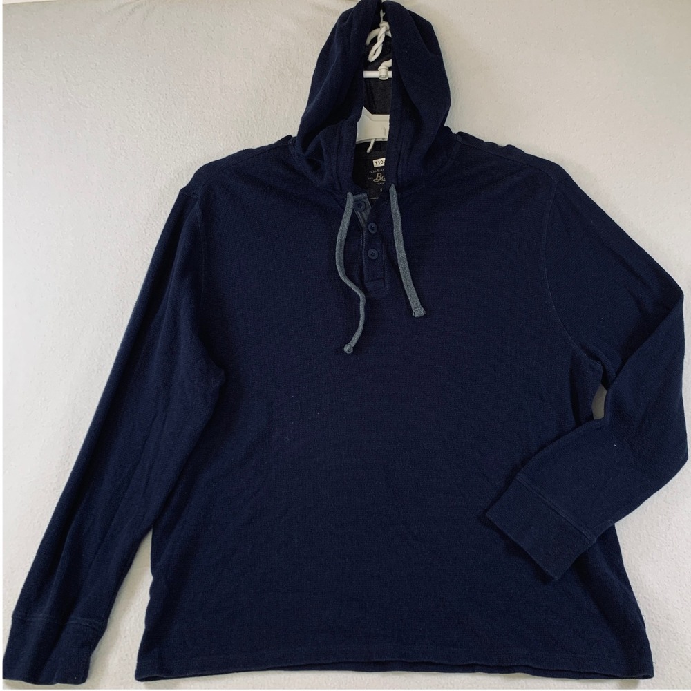 G.H. Bass & Co. Mens Pullover Henley Hoodie Thermal Knit Sweatshirt Blue Large L